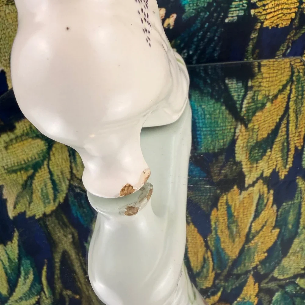 Vintage Hand Painted Floral‎ Ceramic Boot Vase Victorian Style Gold Eyelets 6.5